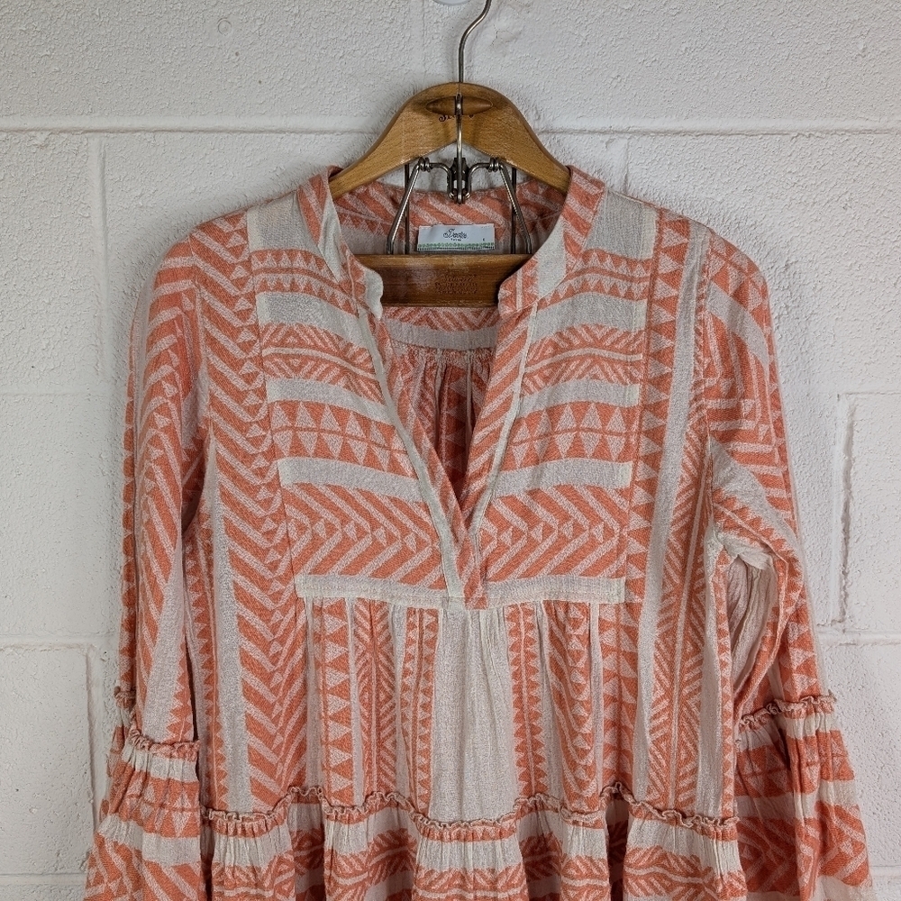Devotion Twins Dress Womens S Orange Peach Ella Embroidered Tunic Tiered - Picture 2 of 10